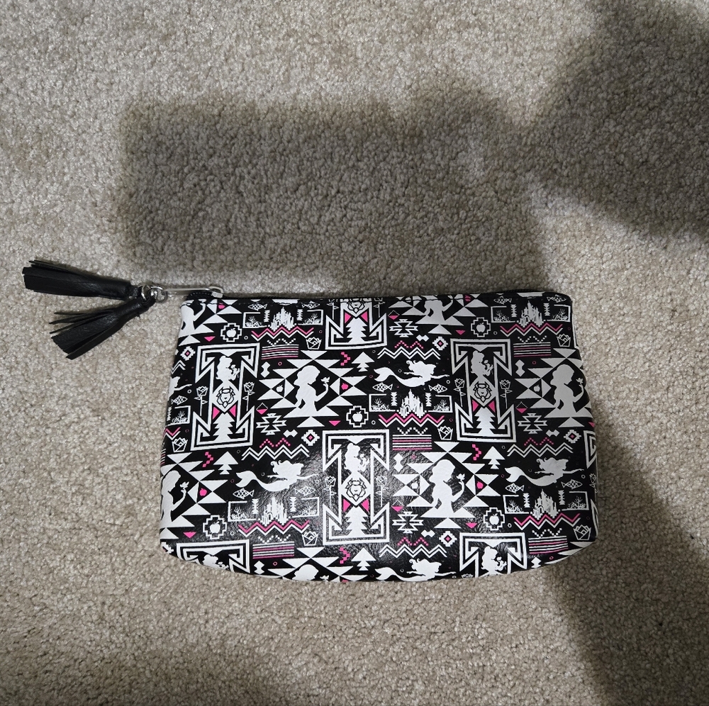 Disney Loungefly Black White And Pink Primcess Geometric Patterned Makeup Bag